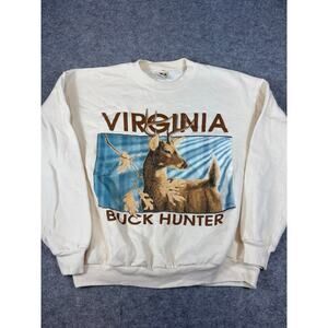 Vintage 90s Virginia Buck Hunter Sweatshirt Mens 2XL White Tropical Wildlife